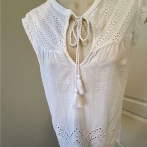 Lucky Brand Crochet Tassels Top Women's XS White Bohemian Sleeveless